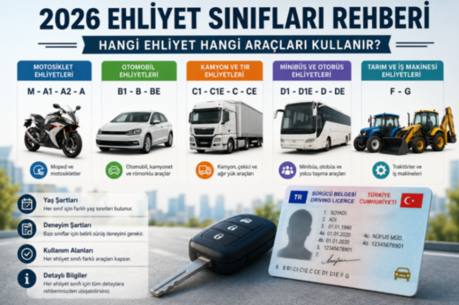 2026 Ehliyet Sınıfları Rehberi: Hangi Ehliyet Hangi Araçları Kullanabilir?
